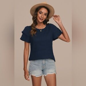 Banana Republic Women’s Navy Ruffle Sleeve Blouse